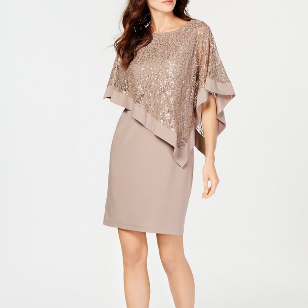 R & M Richards Sequined Cape Sheath Dress